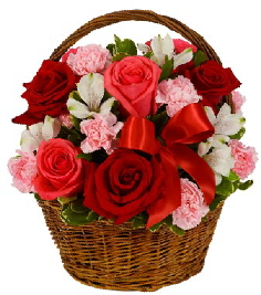 9 kırmızı gülden ve kır çiçeklerinden sepet çiçeği Ankara çiçek satışı