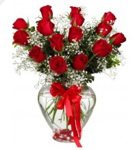 15 adet kırmızı gül cam kalpte Ankara online çiçek gönderme sipariş